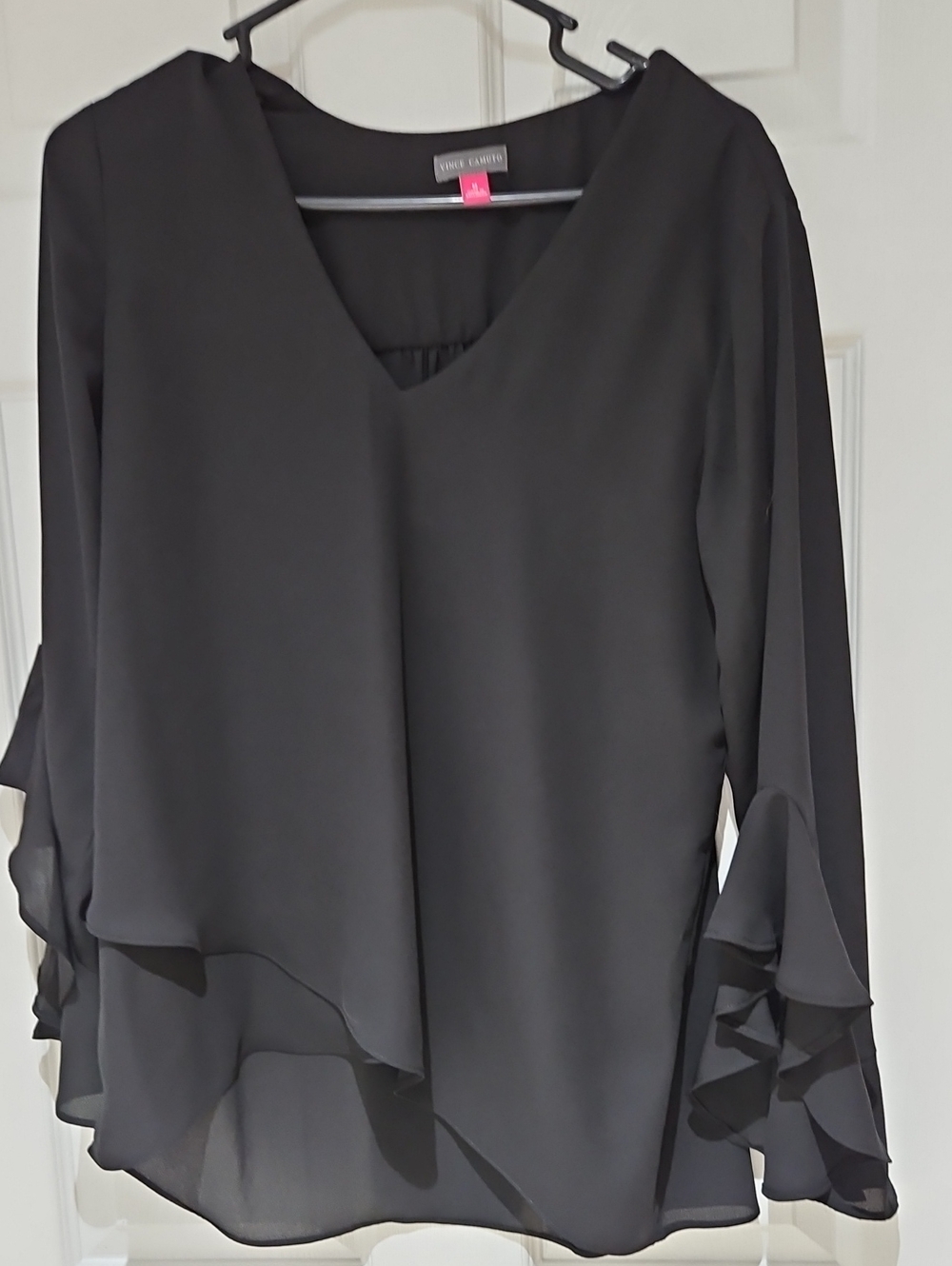 Vince Camuto Black Layered Ruffle Sleeve V-Neck Tunic